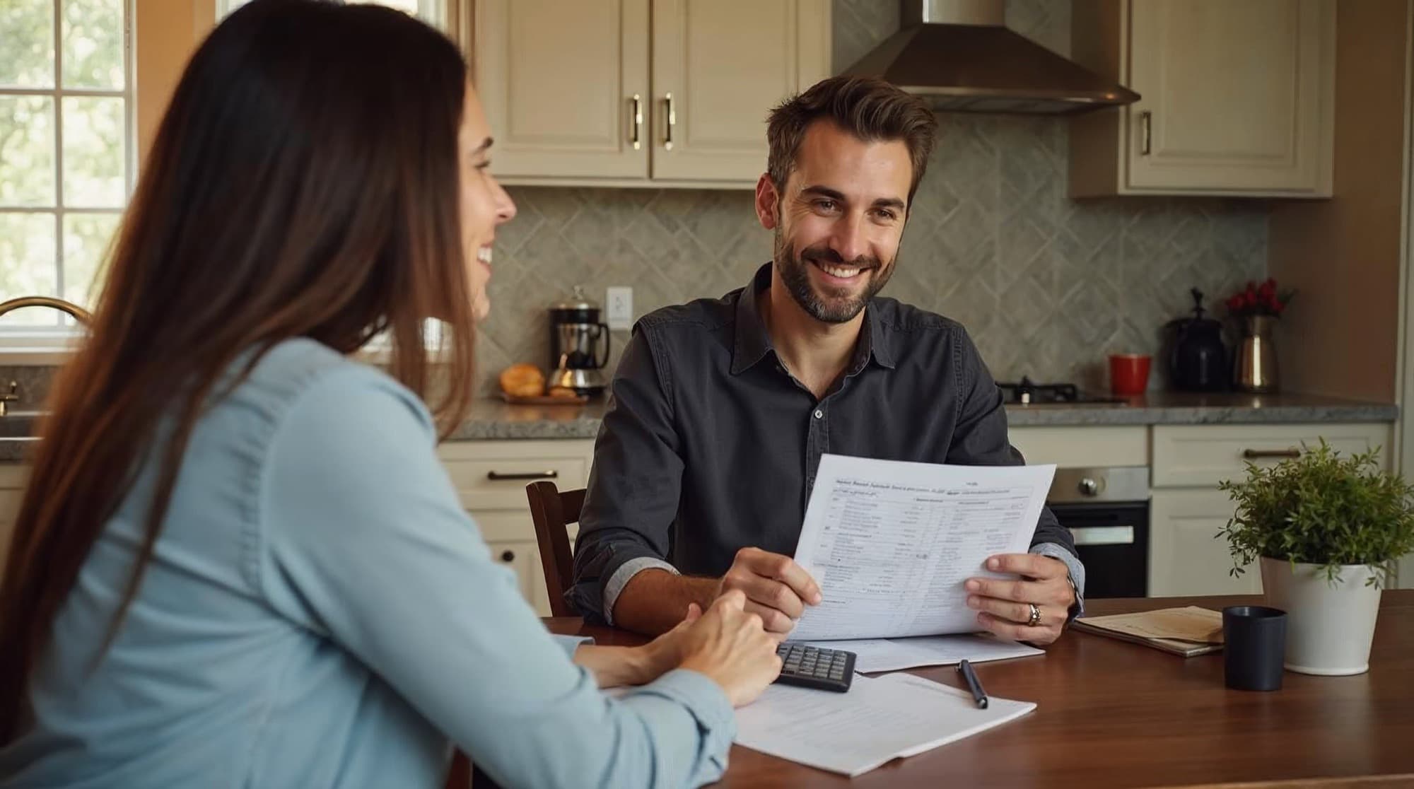 A metro Atlanta homebuyer reviewing a Loan Estimate and closing-cost worksheet at a kitchen table