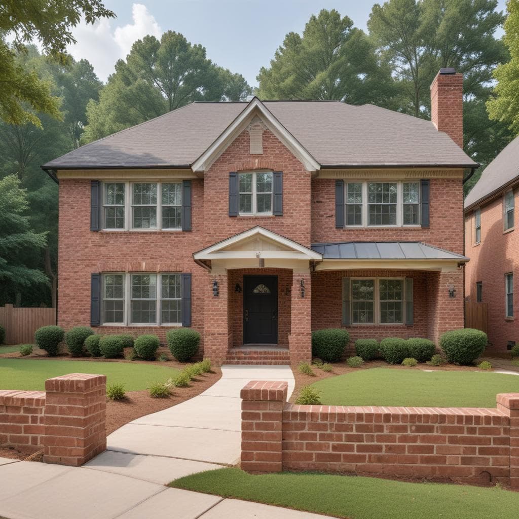 Atlanta-area brick craftsman home with a visible crawl-space foundation vent and tidy landscaping in soft daylight, the kind of structure reviewed on a Georgia wood infestation inspection.